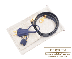 Hermes　Kelly bag 28　Blue iris　Ostrich leather　Gold hardware
