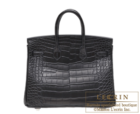 Hermes　Birkin bag 25　Black　Matt niloticus crocodile skin　Silver hardware