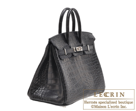 Hermes　Birkin bag 25　Black　Matt niloticus crocodile skin　Silver hardware
