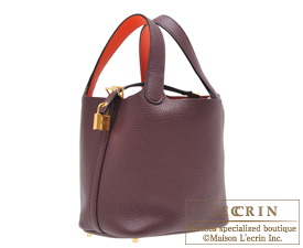 Hermes　Picotin Lock　Eclat bag PM　Prune/Orange poppy　Clemence leather/Swift leather　Gold hardware