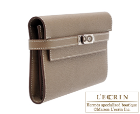 Hermes　Kelly wallet long　Etoupe grey　Epsom leather　Silver hardware