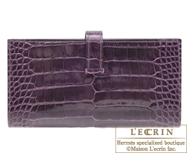 Hermes　Bearn Soufflet　Amethyst/Purple　Alligator　crocodile skin　Silver hardware