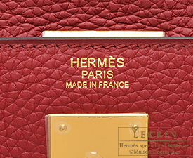 Hermes　Kelly bag 32　Retourne　Rouge grenat　Clemence leather　Gold hardware