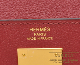 Hermes Kelly bag 28 Retourne Rouge grenat Evercolor leather Gold 