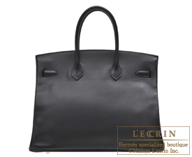 Hermes　Birkin bag 35　Black/Rouge H　Swift leather　Silver  hardware