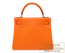 Hermes　Kelly bag 28　Orange　Clemence leather　Silver hardware