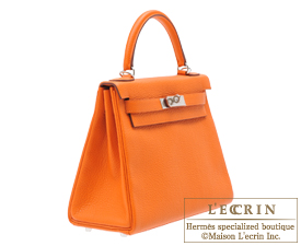 Hermes　Kelly bag 28　Orange　Clemence leather　Silver hardware