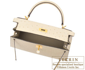 Hermes　Kelly bag 28　Parchemin　Ostrich leather　Gold hardware