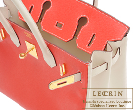 Hermes　Birkin bag 30　Rouge tomate/Craie　Epsom leather　Gold hardware
