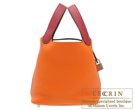 Hermes　Picotin Lock　Touch bag 18/PM　Orange/Rouge grenat　Clemence leather/　Swift leather　Silver hardware