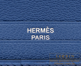 Hermes　Bearn Soufflet　Blue de malte　Ostrich leather　Silver hardware