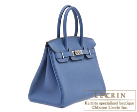 Hermes Birkin bag 30 Blue agate Clemence leather Silver hardware
