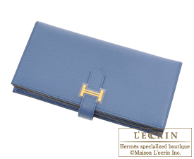 Hermes　Bearn Soufflet　Blue agate　Chevre myzore goatskin　Gold hardware