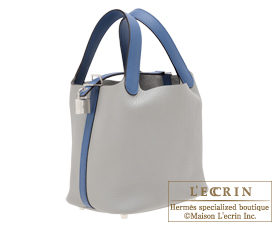 Hermes　Picotin Lock　Touch bag 18/PM　Gris mouette/Blue agate　Clemence leather/Swift leather　Silver hardware