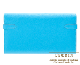 Hermes　Kelly wallet long　Blue aztec　Chevre myzore goatskin　Silver hardware