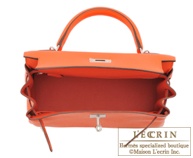 Hermes　Kelly bag 28　Orange poppy　Clemence leather　Silver hardware