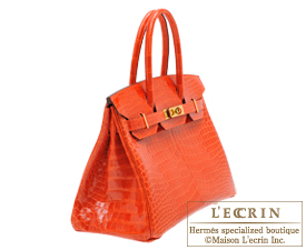 Hermes　Birkin bag 30　Orange poppy　Porosus crocodile skin　Gold hardware
