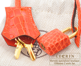 Hermès Birkin 30 Orange Poppy Crocodile Porosus Lisse Gold Hardware GHW