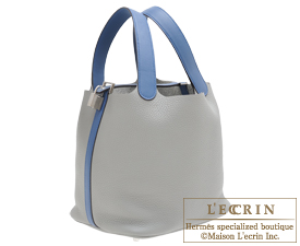 Hermes　Picotin Lock　Touch bag 22/MM　Gris mouette/Blue agate　Clemence leather/　Swift leather　Silver hardware