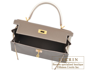 Hermes　Kelly bag 28　Sellier　Etoupe grey/Craie　Epsom leather　Matt gold hardware