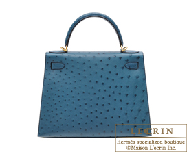 Hermes　Kelly bag 28　Cobalt　Ostrich leather　Gold hardware