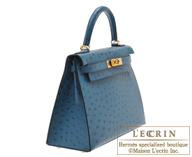 Hermes　Kelly bag 28　Cobalt　Ostrich leather　Gold hardware
