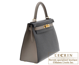 Hermes　Kelly bag 28　Black/Etain　Epsom leather　Gold hardware
