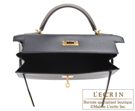 Hermes　Kelly bag 28　Black/Etain　Epsom leather　Gold hardware