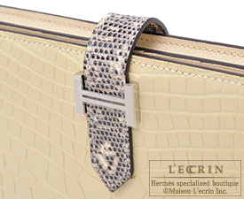 Hermes　Bearn Soufflet　Bi-color　Vanille/Ombre　Matt alligator　crocodile skin/Lizard skin　Silver hardware