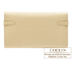Hermes　Kelly wallet long　Vanille　Matt alligator　crocodile skin　Silver hardware