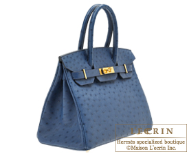Hermes　Birkin bag 30　Blue de malte　Ostrich leather　Gold hardware