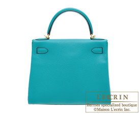Hermes　Kelly bag 28　Blue paon　Clemence leather　Gold hardware