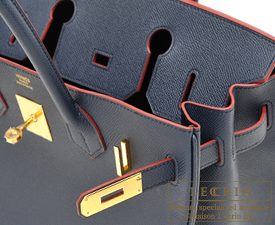 Hermes　Birkin Contour bag 30　Blue indigo/Rouge H　Epsom leather　Gold hardware