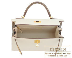 Hermes　Kelly bag 28　Craie/Etoupe grey　Epsom leather　Gold hardware