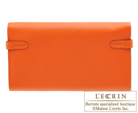 Hermes　Kelly wallet long　Feu　Chevre myzore goatskin　Silver hardware