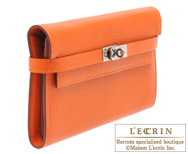 Hermes　Kelly wallet long　Feu　Chevre myzore goatskin　Silver hardware