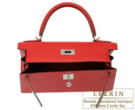 Hermes　Kelly bag 28　Rouge casaque　Epsom leather　Silver hardware