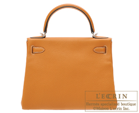 Hermes　Kelly bag 28　Toffee　Clemence leather　Silver hardware