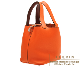 Hermes　Picotin Lock　Eclat bag 22/MM　Orange poppy/Bordeaux　Clemence leather/Swift leather　Silver hardware