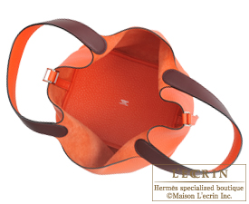 Hermes　Picotin Lock　Eclat bag MM　Orange poppy/Bordeaux　Clemence leather/Swift leather　Silver hardware