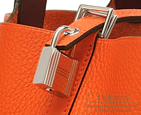 Hermes　Picotin Lock　Eclat bag 22/MM　Orange poppy/Bordeaux　Clemence leather/Swift leather　Silver hardware