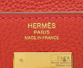 Hermes　Kelly bag 28　Geranium　Togo leather　Gold hardware