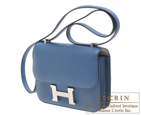 Hermes Constance mini Verso Blue agate/ Gris mouette Epsom leather Silver  hardware
