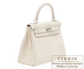 Hermes　Kelly bag 28　Craie　Clemence leather　Silver hardware