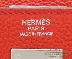 Hermes　Kelly bag 32　Retourne　Geranium　Togo leather　Silver hardware