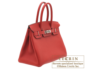 Hermes　Birkin bag 30　Rouge vif　Togo leather　Silver hardware