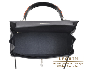 Hermes　Kelly Au Galop bag 28　Retourne　Blue indigo/Black/Cuivre　Togo leather/Box calf leather/Chevre myzore goatskin　Silver hardware