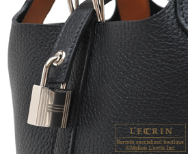Hermes　Picotin Lock　Eclat bag PM　Black/Toffee　Clemence leather/Swift leather　Silver hardware