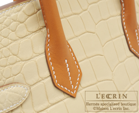 Hermes　Birkin Touch bag 30　Vanille/Natural sable　Matt alligator crocodile skin/Butler leather　Silver hardware
