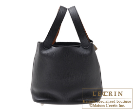 Hermes　Picotin Lock　Eclat bag 22/MM　Black/Toffee　Clemence leather/Swift leather　Silver hardware
